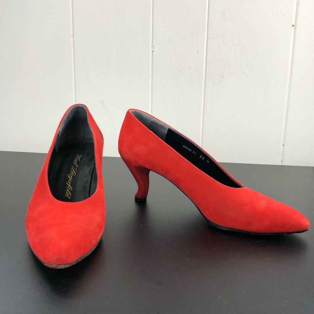 Vintage 80's Karl Lagerfeld Red Suede Pumps‎ Sz 6 1/2